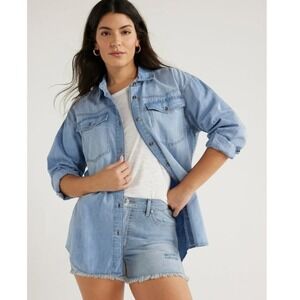 Sofia Vergara‎ Oversized Boyfriend Denim Shirt Small 4-6 Light Wash New NWT